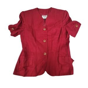 Kasper A.S.L. Red Button Up Short Sleeve Jacket - Size 16